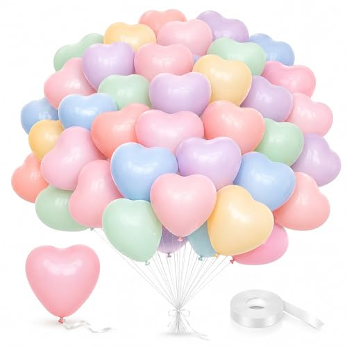 Gleemix 50 Pcs Macaron Luftballons Pastell, Herz Weiße Luftballons Girlande