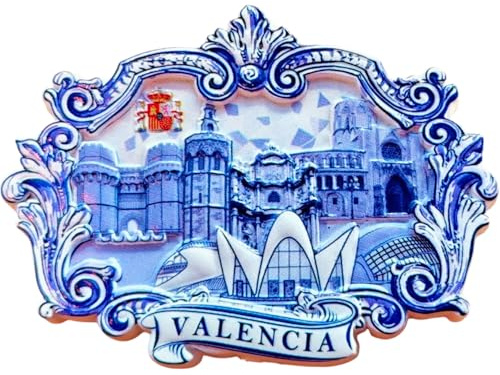 Imán de Nevera Valencia 3D | Recuerdo de España con Diseño Cerámico | Souvenir Decorativo con Ciudad de Las Artes y Catedral | Regalo Original de Viaje | Decoración para Cocina u Oficina