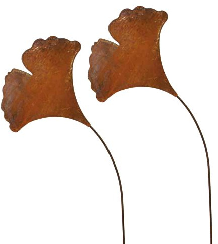 Ginkgoblatt, Blumenstecker; 58 cm; Metall, Rost; 2 Stück; Beetstecker; Blumenstecker; Gartenstecker