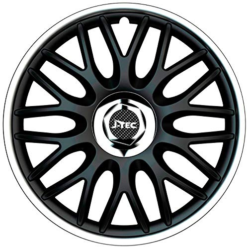 Satz J-Tec Radzierblenden Orden R 14-Zoll Schwarz/Silber + Chrom Ringe