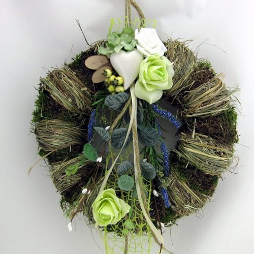 Türkranz Wandkranz Kranz Wanddeko rund Frühling mit Herzen Natur ø 28 cm Frühling - Sommer - Herbst Willkommensgruß 303