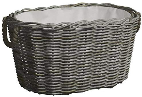 Goliraya Cesta per Legna con Maniglie in Salice Grigia,Cesta Portalegna in Slice 60x40x28 cm