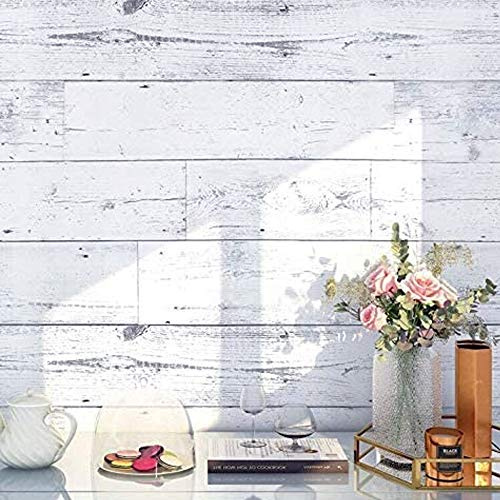 FlockenHome 17.7x 118 Peel and Stick Wallpaper Self-Adhesive Shiplap Light Grey/White Distressed Wood Plank Removable repasted Decorative