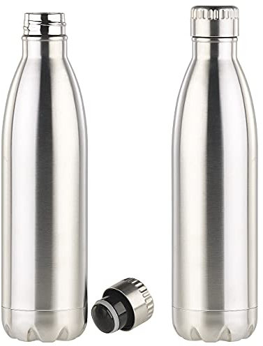 Rosenstein & Söhne Kühlflasche: 2er-Set Doppelwandige Vakuum-Isolierflaschen aus Edelstahl, 750 ml (Edelstahl Flasche, Trinkflasche, Getränkehalter)