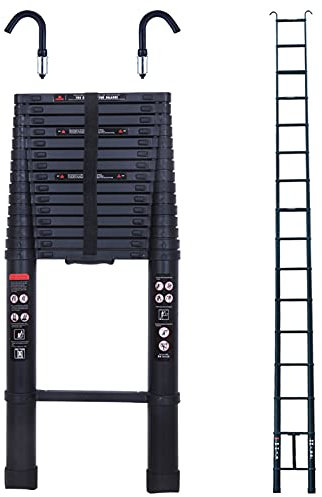 6.2M Telescopic Ladder with Roof Hooks Aluminum Telescoping Extension Tall Multi Purpose Loft Ladder Safety Lock Closure Strap Straight Ladder for Indoor and Outdoor 330 pound/150 kg Capacity Black
