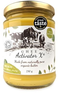Organic Ghee 250g | Free Range, Grass Fed English Butter | Clarified Ayurveda Ghee | Activator X: Rich in Vitamins A, D3, E, K2 & Zinc | Vegetarian Friendly