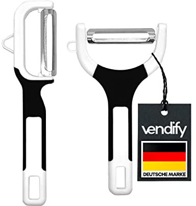 vendify® Sparschäler 2er-Set - Extra scharfe Edelstahl Klinge - Gemüseschäler in Y-Form - Schäler für Gemüse, Obst - Universalschäler - Kartoffelschäler mit Pendelklinge (Schwarz)