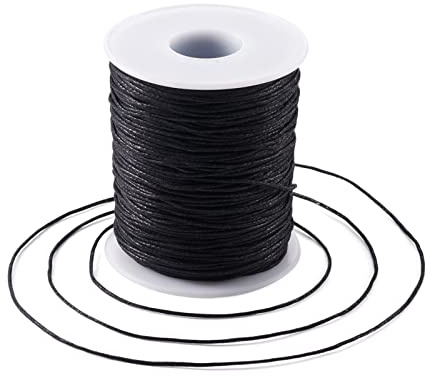 PandaHall Baumwollschnur, gewachst, 1 mm, 100 m, schwarze Makramee-Schnur mit Spule für Armbänder, Fußkettchen, Perlen, Halsketten, Schmuckherstellung, Näharbeiten
