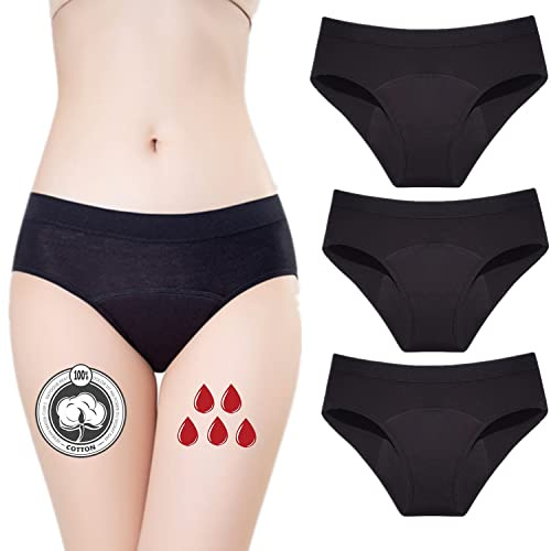 ZVZK Period Underwear Heavy Flow 30ML Absorbent Women Leak Proof Panty Girls Pants Menstrual Panties for teens 3 Pack (XS,Pack of 3)