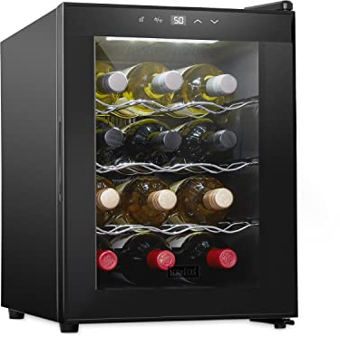 Schmécké 12 Bottle Red And White Wine Thermoelectric Wine Cooler/Chiller Counter Top Wine Cellar with Digital Temperature Display, Freestanding Refrigerator Smoked Glass Door Quiet Operation Fridge