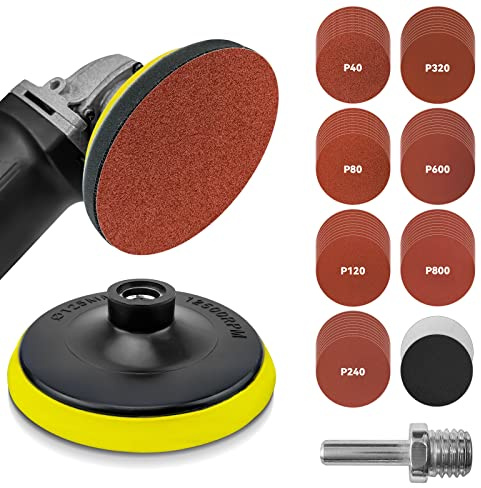 Toovem [ 74Pcs 5 Inch ] Angle Grinder Sanding Disc, Hook and Loop Backing Pad with Sanding Discs and Foam Buffering Pads, Angle Grinder Attachments with 5/8-11 Threads 40 80 120 240 320 600 800 Grits