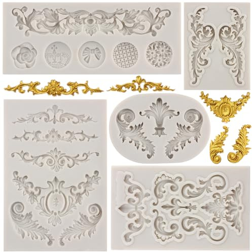 Sijiangmold Moldes Barrocos de Silicona para Fondant, Rizos, Encaje, Filigrana, 3D, Esculpido, Flor, Pastel, Bordes para Decoración de Tartas, Caramelos, Arcilla Polimérica, Pasta de Goma