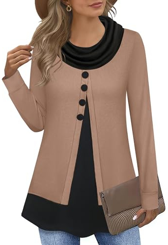 Datuhao Pulli Damen, Damen Sweatshirt Lang Ohne-Kapuze Langarm Winter Damenhoodie Oversize Dünne Pullover mit Rollkragen Strickpullover Elegant Lang Tunika Modern Damentunikas