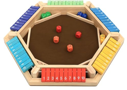 plusvivo Shut The Box Game, 1-6 Players Wooden Board Dice Game with 14 Dice for Kids and Adults, Classical Tabletop Math Strategy Game for Family Home Classroom Pub