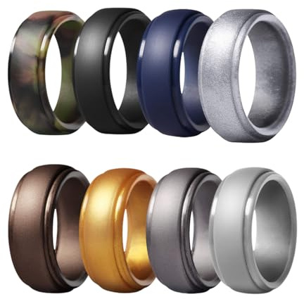 JewelryWe Schmuck 10 PCS Silikon Eheringe für Männer, 8.7mm Gummi Hochzeit Bands Gummibänder Ringe für Sport und Outdoor, 10 Farben Set, Größe 54 bis 73