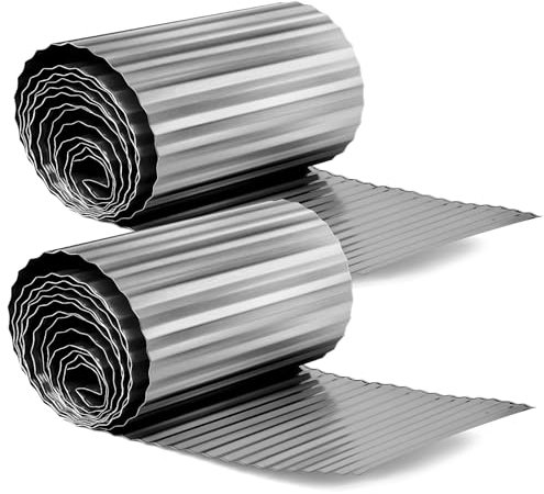 Sasylvia 2 Rollen Wellmetall Garteneinfassung Landschaftseinfassung stabile Rasenkante biegbare Metall lange Streifen für Gemüsezaun Hochbeet Baumumrandung (Grau, 30,5 cm x 3 m)