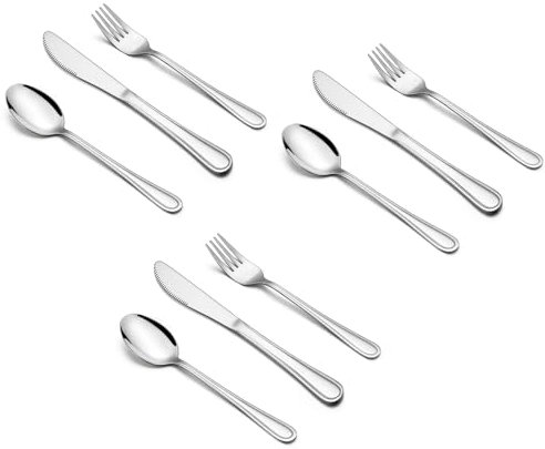 Onader Kids Cutlery Set, 9 Piece Children Flatware Stainless Steel Toddler Tableware, Child Safe Utensils Set Includes Knives Spoons Forks, Mirror Polish & Dishwasher Safe