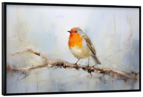 artboxONE Poster mit schwarzem Rahmen 30x20 cm Natur Ölgemälde eines Rotkehlchens - Bild Tier