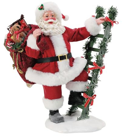 Department 56 Possible Dreams Christmas Traditions Santa Steps Up on a Ladder Figurine, 11.5 Inch, Multicolor