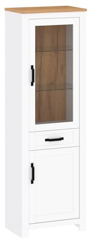 Target Home Vitrine Glasvitrine vitrinenschrank für Wohnzimmer Farbe Weiß Matt Eiche Kraft Gold Optik (63x40x200cm)