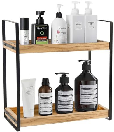 Standregal Badezimmer Organizer, Feuchtigkeitsgeschützt Holzregal Badezimmer, Badezimmer Regal Holz mit Metallgestell, Multifunktionales Gewürzregal, Schreibtisch-Organizer für Küche, Schminktisch