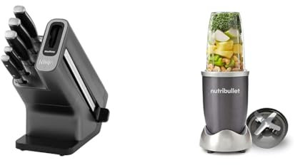 Ninja Foodi StaySharp Knife Block with Integrated Sharpener, 5-Piece Knife Set Includes Chef Knife & nutribullet 600 Series Starter Kit in Graphite with 700ml Cup - High Speed Nutrient Extractor