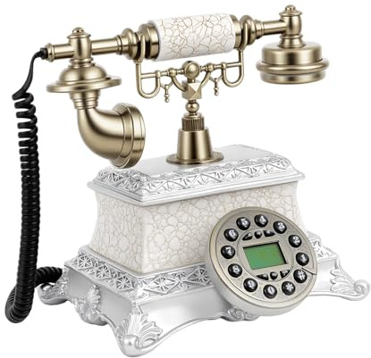Vintage dekoration retro telefon antik nostalgisk fast telefon harts metall handsfree nummer-ID uppringning, bordskalender datumvisning klocka veckovisning
