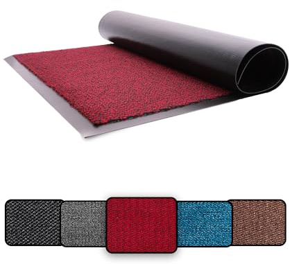 LOIBUYZ Washable Door Mats Indoor & Outdoor - Non-Slippery Heavy Duty - Barrier Mat Stylish & Large Rubber - Perfect Dust Grabbing Doormats Front Door Hall Kitchen (Red, 40cm × 60cm)