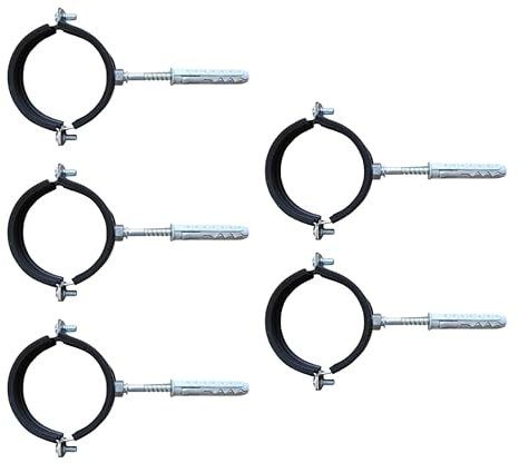 ABAZO - 5 Stück Schlauchschellen, Rohrschelle mit Dichtung und Dübel, Schlauchklemme, Rohrverbindungen mit Gummidichtung, Möglichkeit zur Einstellung des Klemmdrucks - ((47-51) 1 1/2, Schwarz)
