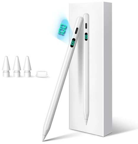 Pencil für iPad, Stylus-Stift mit LED-Ladeanzeige, 2X Schnellladung | Akkustand jederzeit ablesbar, schreiben & zeichnen wie echt, Handballenabweisung für Komfort, ideal für Notizen & Büro
