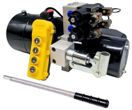 Flowfit Doppeltwirkende, doppeltwirkende Hydraulik-Magnetspule, 24 V Gleichstrom, 1,6 kW, mit 4 l Stahltank und Handpumpe