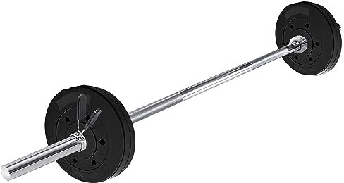 wuuhoo® Langhantelstange & Hantelscheiben im Set Marcel, 26kg-60kg, Hantelstange 30mm, Stahl verchromte Hantel, Zement Hantelscheiben 30mm, 120cm-200cm Set 4-30kg