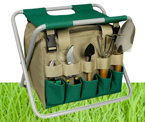 Tabouret de jardin robuste pour outils à main, organiseur pour femmes, hommes, personnes âgées, accessoires de jardin, chaise pliante amovible, portable, grand sac à outils, fournitures de travail,