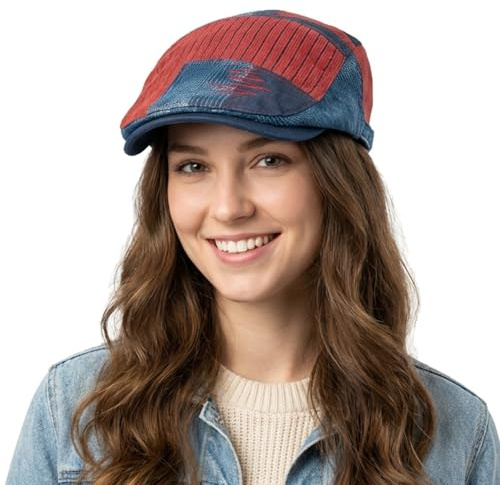 HIQIU Schiebermütze Herren Patchwork - Flatcap Herren Barret Cap Farbig Schirmmütze Vintage Baskenmütze Gatsby Newsboy Cap