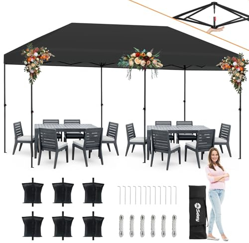 Sekey One-Touch Pop Up Pavillon 3x6, Partyzelt Faltpavillon 3x6m Wasserdicht Stabil, Vereinfachte Installation in 1 Minute, Robust Windfest Regenfest für Camping Festival Party, Schwarz