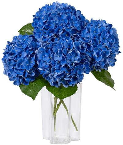 DuHouse 3Pcs Hydrangea Artificial Flowers,Latex Real Touch Hydrangeas with Long Stems & Leaves for Home Decor Party Floral Arrangements Wedding Bouquets Centerpieces(Dark Blue)
