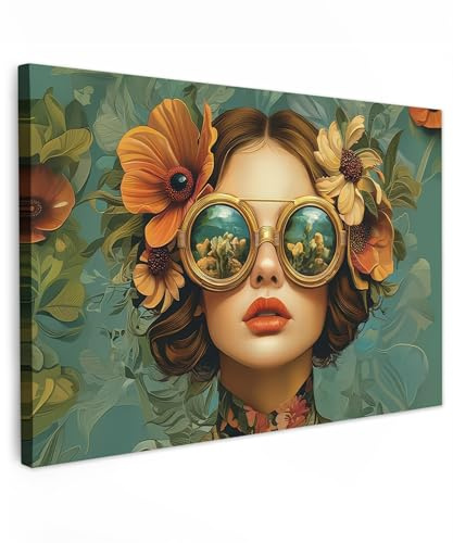 MuchoWow© Cuadros Decoracion Salon Modernos Dormitorios Cuadro Decorativos | 90x60 cm - de Lienzos Decorativo Decoración Cabecero Cama Mujer - Flores - Mariposas - Naturaleza