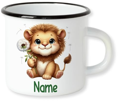 GRAZDesign Emaille Kindertasse 250 ml mit Namen personalisiert für Kinder Mädchen und Jungen Löwe
