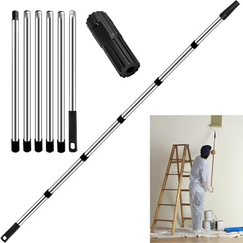 Huipalon Paint Roller Extension Pole 1.3' - 8' (0.6-2.4m) Stainless Steel Extendable Paint Roller 2.4m Extension Pole for Painting Mop Handle Window Cleaning Equipment Gutter Cleaning Tools