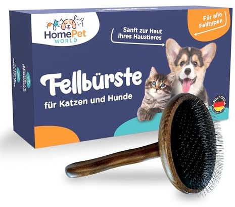 HomePetWorld Langhaar & Unterwolle - Fellbürste mit Stil und angewinkelten Borsten für Hunde und Katzen - Effiziente Hunde Bürste für Knoten & Unterfell - Pin Hundebürste für Langhaar Pflege