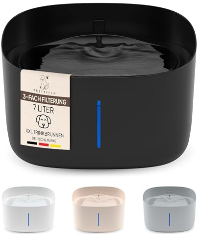 Pretty Paw Fuente para Perros 7L con Filtro y Nivel Visible - Dispensador Automático Silencioso Antisalpicaduras para Perros Grandes y Hogares Multi-Perro - Dog Stream (Negro)