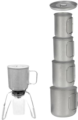 Campingmugg hopfällbart handtag, rostfritt stål utomhus vattenbehållare 4 x – vikbar retro imitation titankopp, dryckeskärl kit, för backpacking jakt
