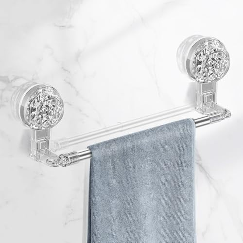 Toallero con ventosa de 30 cm, toallero de pared ajustable, sin taladrar, toallero al vacío con ventosa para baño, cocina, transparente