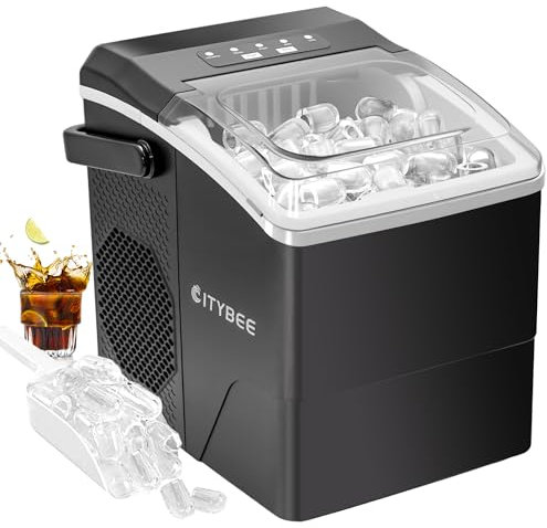 CITYBEE Macchina Ghiaccio Casa 12kg/24h, 2 Dimensioni Macchina per il Ghiaccio Professionale 9 Cubetti in 6 Minuti, Ice Maker Silenzioso con Maniglia per Casa, Ufficio, Campeggio