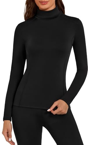 Harlamvar Women's Long Sleeve Winter Top Turtle Neck Thermal Undershirt Ladies Stretch Warm Tops Black