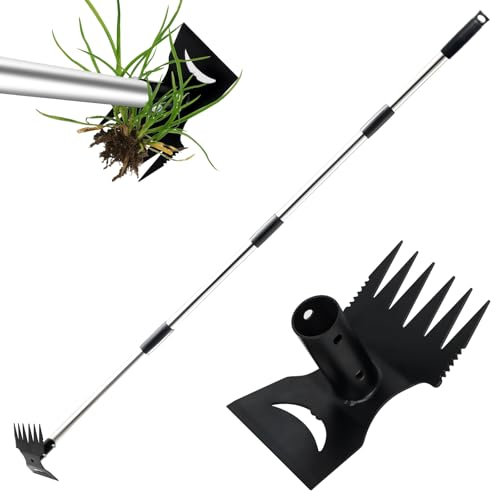 Bindokun Weed Puller Tool with Long Handle, 150cm Weed Remover Gardening Tools, 2 in 1 Manual Weed Rake and Garden Hoe, Garden Tools for courtyard/Lawn/Terrace/Garden