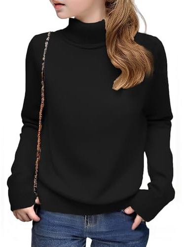 Arshiner Mädchen Pullover Rollkragen Kinder Winter Strickpullover Freizeit Einfarbiges Basic Langarmshirts für Mädchen 7-8 Jahre Schwarz 130
