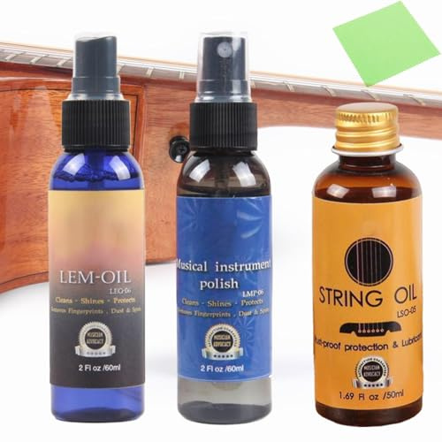 Gitarrenreinigung,Gitarren Reinigungsset,Gitarrenpflege Set,Guitar Cleaning Set,mit Gitarrenpolitur,Griffbrett-Zitronenöl,Saitenreiniger-Öl,Reinigungstuch für Reinigung Pflege der Gitarre