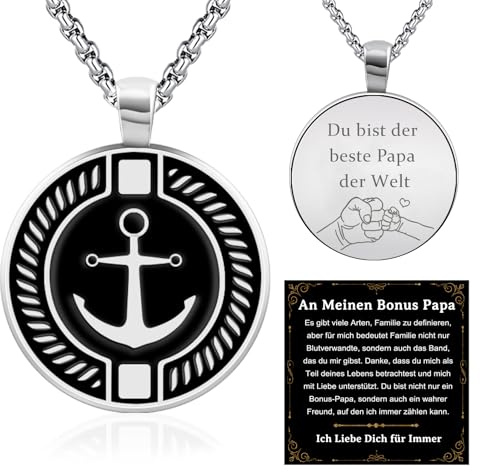 FANCIBAND Chaîne pour homme en acier inoxydable avec boussole / pendentif ancre - Cadeau pour homme/partenaire/fils/garçon/papa/ami/frère, Acier inoxydable, Pas de gemme