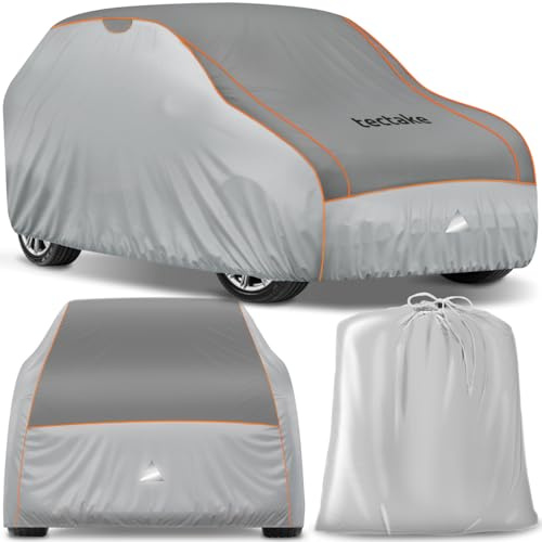 tectake® Auto Abdeckplane, Hagelschutz Autoplane, Autoabdeckung, wasserdichte Decke, atmungsaktiv, elastische Autogarage, Auto Zubehör mit Aufbewahrungstasche, für viele Modelle - SUV/Van Big